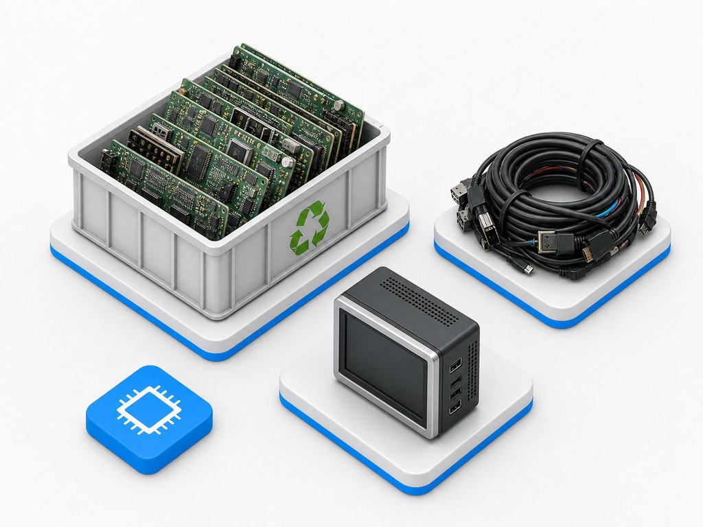 Ilustración de Scrap electronico completo – Supraciclaje